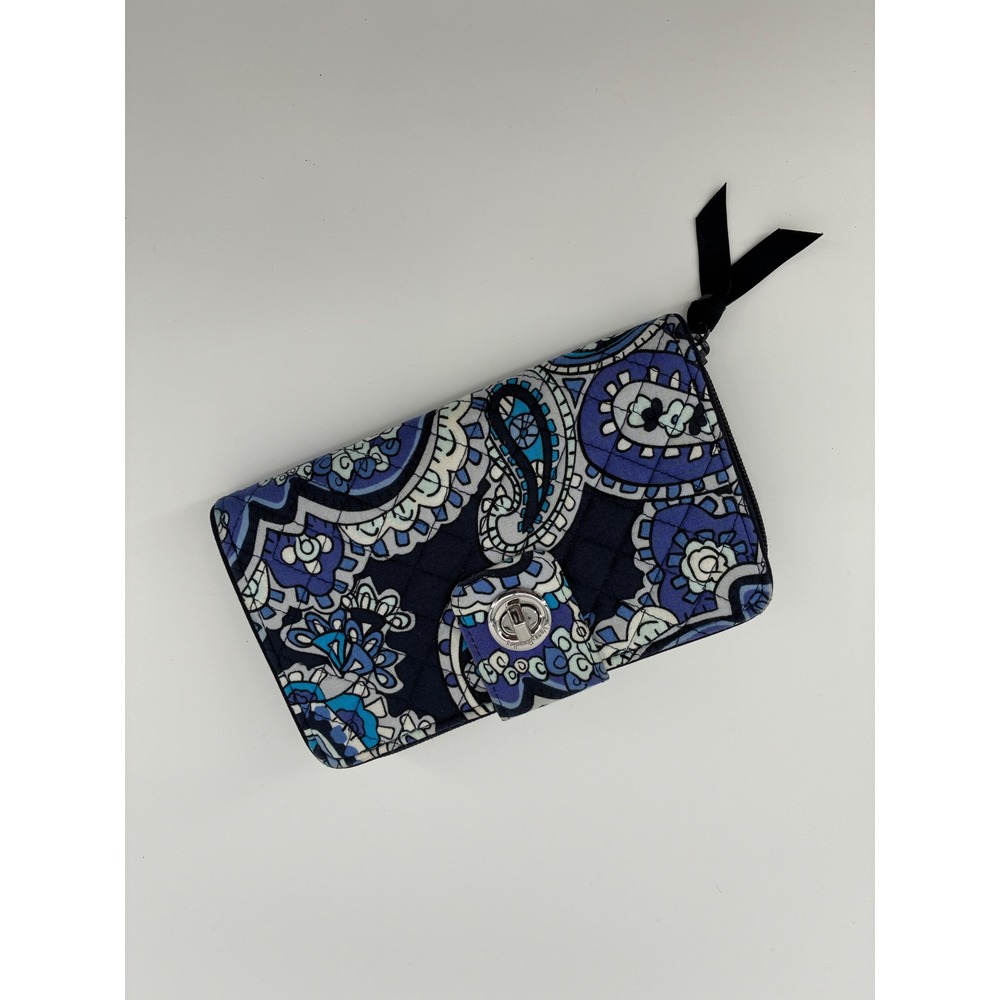 Vera Bradley Blue Paisley Quilted Cotton Turnlock Wallet with ID Windows